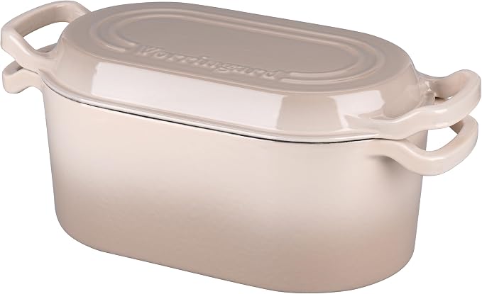 VORRINGARD Oval Dutch Oven Pot with Lid, Enamel Coating Cast Iron Bread Pans for Homemade Sourdough Bread Baking, Cooking, 4 Quart, Latte