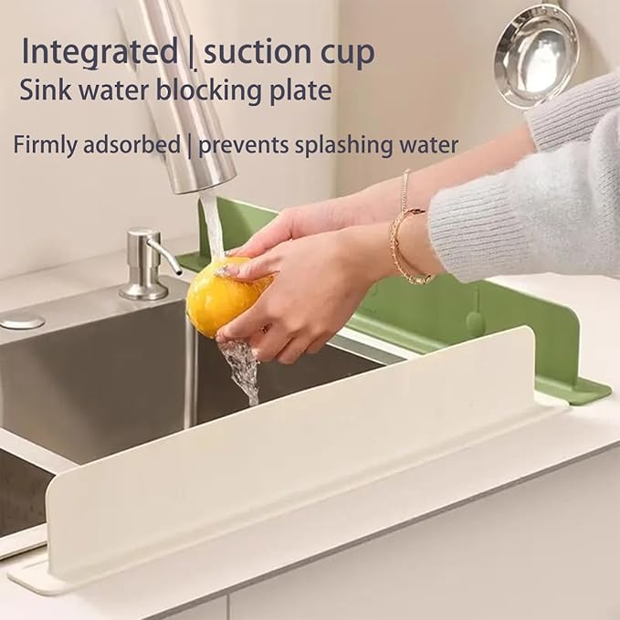 19.6in Silicone Sink Splash Guard, 2025 New Silicone Sink Water Retaining Board for Kitchen, Portable Water Retaining Strip Reusable Water Splash Guard for Bathroom Countertop (Silicone, Beige)