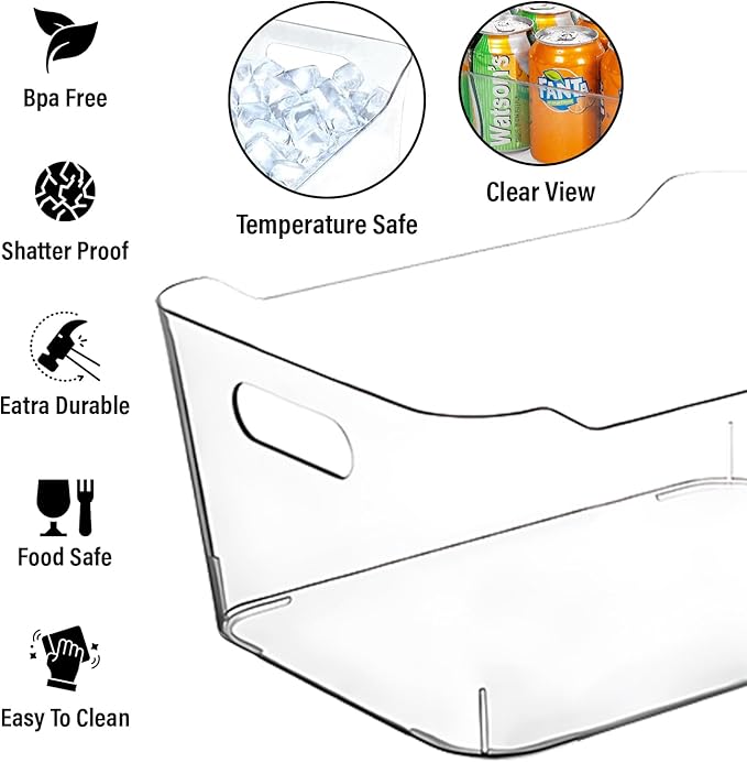 ShelfShaper Plastic Clear Storage Bins with Labels, Home Freezer Refrigerator Pantry Organizers and Storage Containers Fridge Organizer Bins Kitchen Organization Cabinet Medicine Bin for organizing