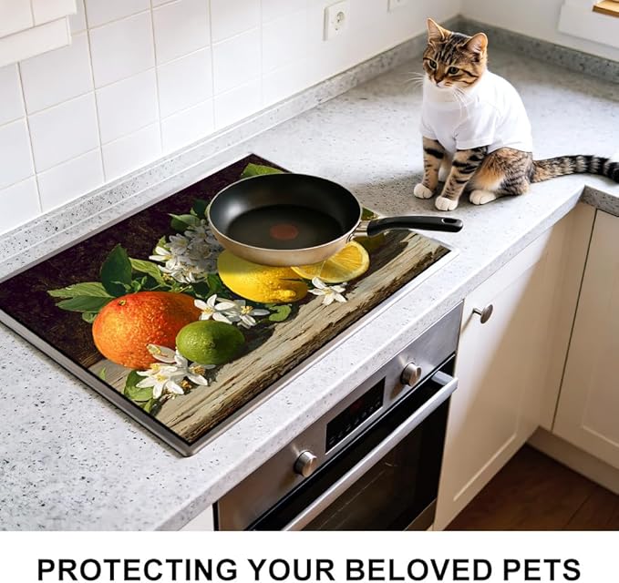 Stove Top Cover for Electric Stove 28.4 x 20.5 Inch Non Slip Stove Mat Oil Proof Citrus Blossom Glass Cooktop Protector Kitchen Counter Mat