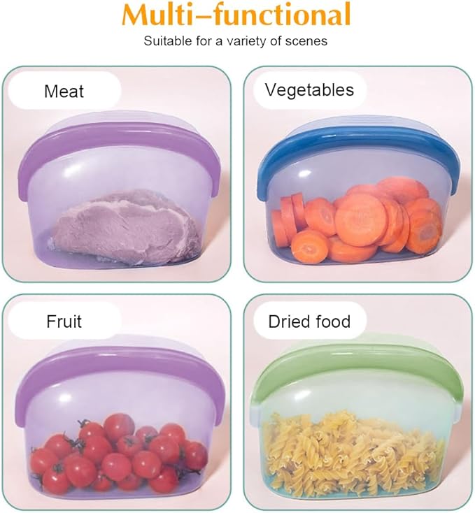 3 Pcs Reusable Silicone sealed Food Storage Bags, Multi-Role Food Storage Bags, Leak Proof, Freezer Safe, Microwave Safe, Dishwasher Safe, Eco-friendly