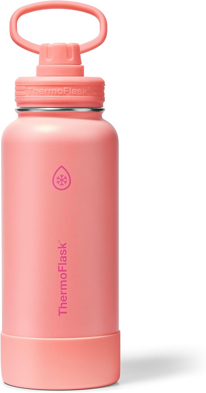 ThermoFlask Insulated Water Bottle with Spout Lid (32 oz, Sunkissed Coral) - Leakproof, Stainless Steel Water Bottle for Cold & Hot Drinks, Travel & Daily Hydration