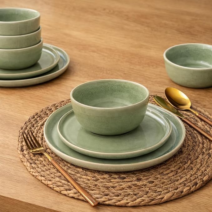 AmorArc Stoneware Dinnerware Sets,Round Reactive Glaze Ceramic Plates and Bowls Set,Highly Scratch Resistant | Dishwasher & Microwave Safe Dishes,Service for 6 (18pc)