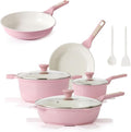 SENSARTE Large Nonstick Ceramic Cookware Set 13Pcs with 8-inch Frying Pan, Healthy Non Toxic Pan Set Induction Compatible with Heat Resistant Handle, PFAS-Free, Pink