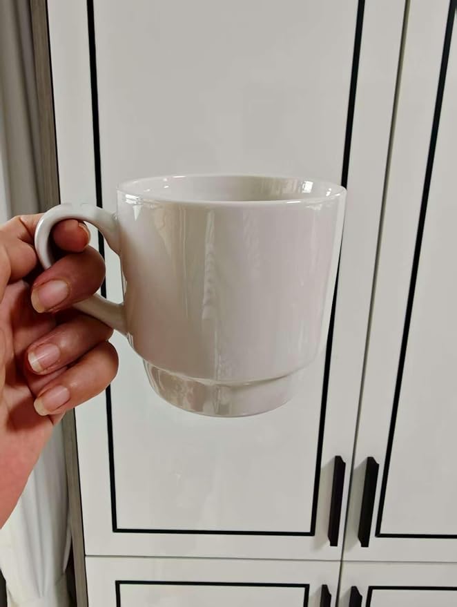 12OZ Stackable Coffee Mugs Set, Ceramic Coffee Cups with morandi color for Au Lait, Cappuccino,Latte,Cafe,Mocha,Tea, Suit Party Housewarming Wedding, Set of 4, Dishwasher&Microwave Safe（White）