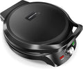 KEINVE 1500W Electric Griddle, 2-in-1 Indoor Griddle and Pizza Maker with 30-Min Timer and Auto Shut-Off, 12" 180° Open for BBQ, Steak, Burgers, Salmon, Veggies, and More