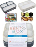 kinsho Bento Box Lunch Boxes for Kids Adults, Meal and Snack Containers School Work Travel, 4 Divided Portion Control Compartments, Japanese Style, BPA Free, Utentils Included (Grey + Black, 2 Pack)