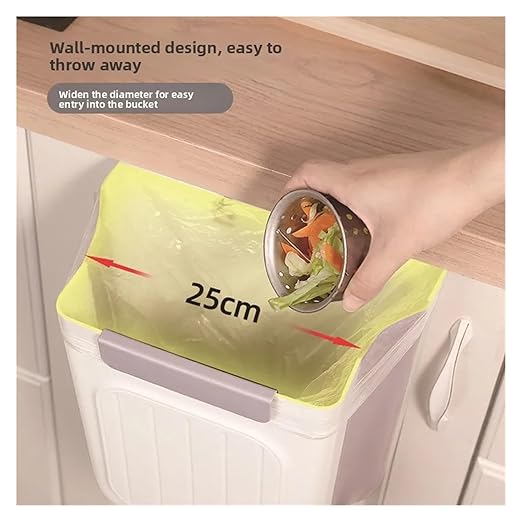 Collapsible Hanging Kitchen Trash Can Foldable Hanging Trash Bin for Kitchen Thick Large Mouth Multi Functional Waste Garbage Can(White-M)
