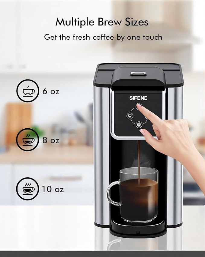SIFENE Quick Brew Single Serve Coffee Maker, Versatile 3-in-1 Design for Coffee Pods, Ground Coffee, & Loose Tea, Adjustable 6-12oz Cup Sizes, Large 50oz Removable Water Tank, 1150W, Compact, Black