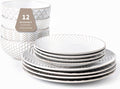FOBENTA 12 Piece Embossed Dinnerware Sets for 4, Elegant Plates and Bowls Sets, Microwave & Dishwasher Safe, Stoneware for Stylish Home Dining–Perfect Housewarming Gift for Busy Families & Hostesses