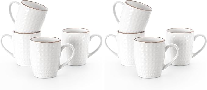 famiware Coffee Mugs Sets for 4, 12 oz Mug Set, Coffee Cups with Handle for Coffee, Tea, Cocoa and Milk, Microwave and Dishwasher Safe, White Circle (Pack of 2)