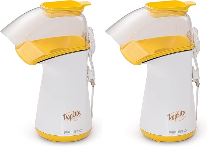 Presto 04820 Poplite Hot Air Popcorn Popper - Built-In Measuring Cup + Melts Butter,Easy to Clean,Built-In Cord Wrap,18 Cups,Yellow,(Pack of 2)
