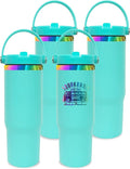 30 oz Tumbler Bulk with Handle and Straw, Vacuum Insulated Tumblers with Flip Straw and Top Handle, Leakproof Powder Coated Tumbler, Stainless Steel Travel Mug for Coffee Water (Blue, 4 Pack)
