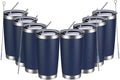 MEWAY 20oz Tumbler 8 Pack Double Wall Vacuum Insulated Travel Mug Bulk, Stainless Steel Tumblers with Lid and Straw, Durable Powder Coated Coffee Cups for Cold & Hot Drinks (Navy, 8)