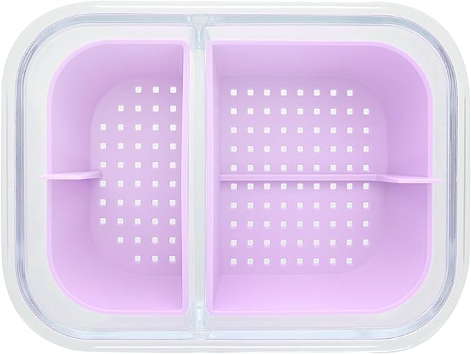 Two Compartment Borosilicate Glass Container Cleaning Tool with Sealable Lid (Lavender Haze)
