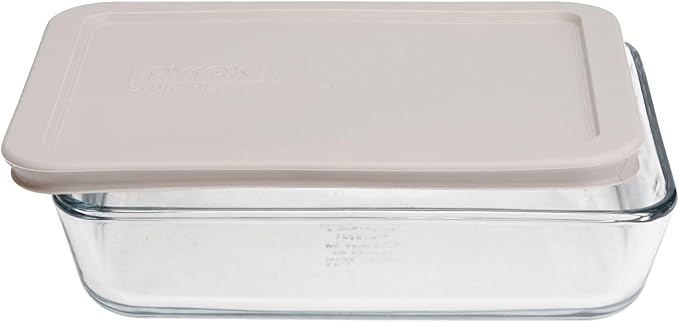 Pyrex 7210 3-Cup Glass Dish & 7210-PC Warm Stone Gray Food Storage Lid (2-Pack) - Made in USA