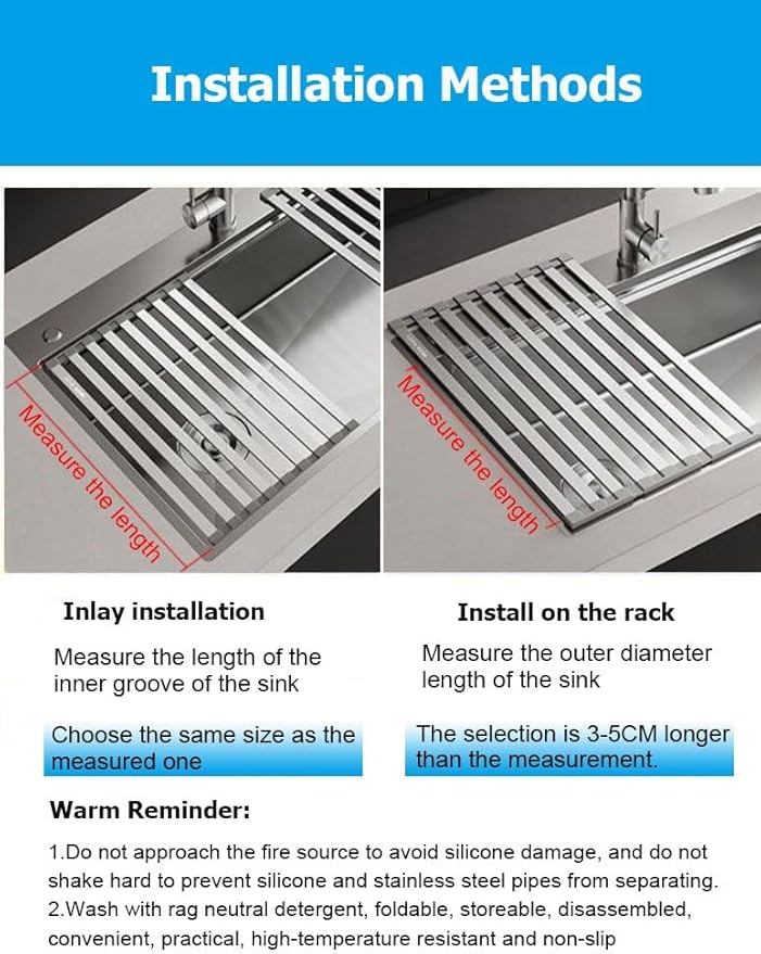 35/38/40/42/45/50/55/60 CM Collapsible 304 Stainless Steel Over Sink Roll up Dish Drying Rack, Foldable Heat-Resistant Dishes Drainer(L 42cm/16.5in)