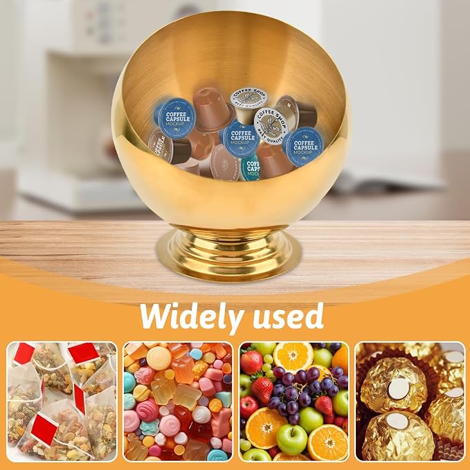 Coffee Pod Holder, Large Capacity Stainless Steel K Cups Holder Organizer Bowl Coffee Capsule Creamer Container Basket, Espresso Pods Storage for Bar Station, Counter (Gold)