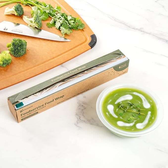Restaurantware Basic Nature 12" x 200' Food Wrap 1 Microwavable Cling Wrap - With Built-In Slide Cutter Freezable Clear Plastic Kitchen Food Wrap Durable For Restaurant Cafes And Delis