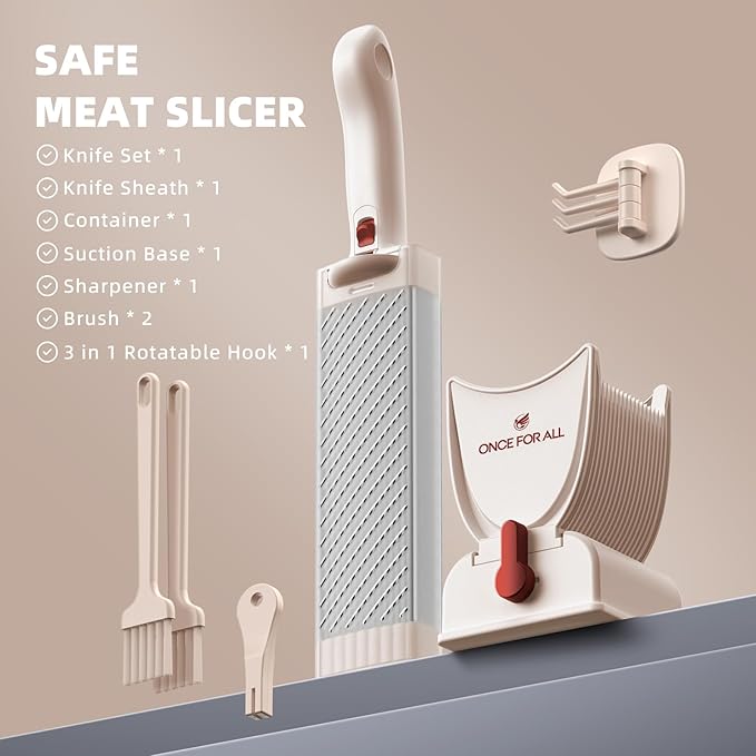 ONCE FOR ALL Meat Slicer Cleaver Kitchen Knife Set For Meat Slicing Shredding, Manual Fresh Meats Cutter Food Slicer For Beef Pork Mutton For Home Cooking BBQ Hot Pot (Pink)