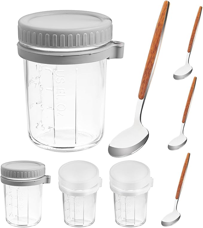 4pcs Glass Jars with Airtight Lids and Spoons 350ml Overnight Oats Containers Reusable Yogurt Storage Canisters for Meal Prep and Snack Food Organization