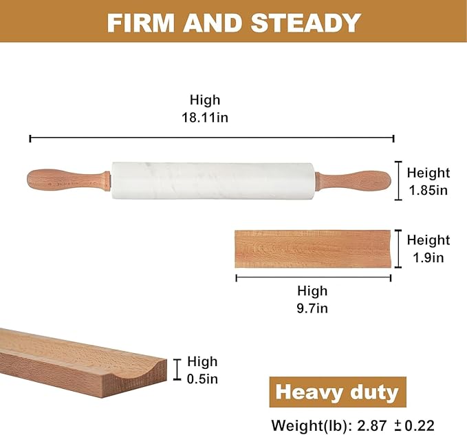 Koville Marble Rolling Pin, Non-Stick African Stone Polished Dough Roller, Pasta, Dumpling, Ravioli, Fondant, Pie Crust, Kitchen Baking Pastry Tools(Namib Fantasy)
