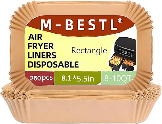 M-bestl 250 Pcs Air Fryer Liners Disposable,Food Grade Wood Pulp Parchment Paper Liners for Dual Basket DZ071 |DZ201|DZ401,Oil-proof& Non-stick(8.1x5.5 Inch,250Pcs)