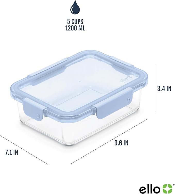 Ello Color Lock Glass Meal Prep Sets Leak-Proof Glass Food Storage Containers with Airtight BPA-Free Plastic Lids, Dishwasher, Microwave, and Freezer Safe