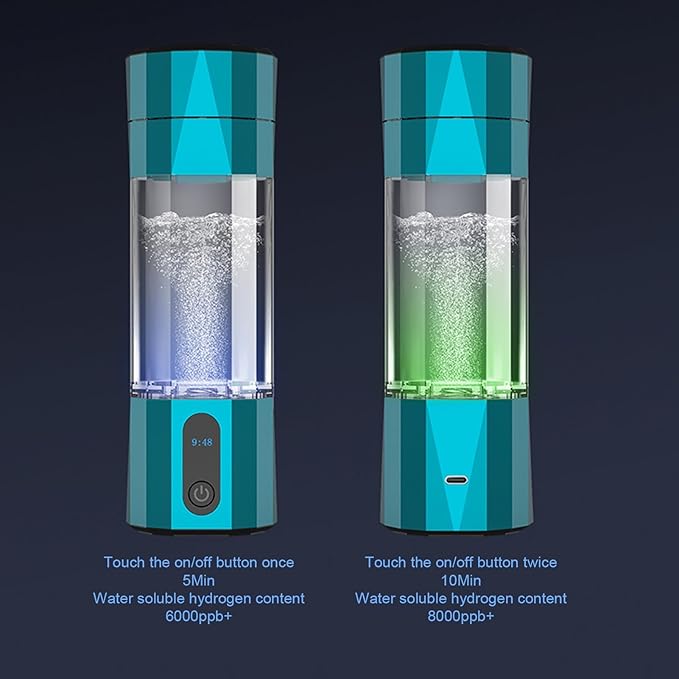 208ml Hydrogen Water Bottle Generator 6000-8000 PPB Portable Hydrogen Water Ionizer Machine with PEM Technology, Hydrogen Rich Water Glass Health Cup Blue