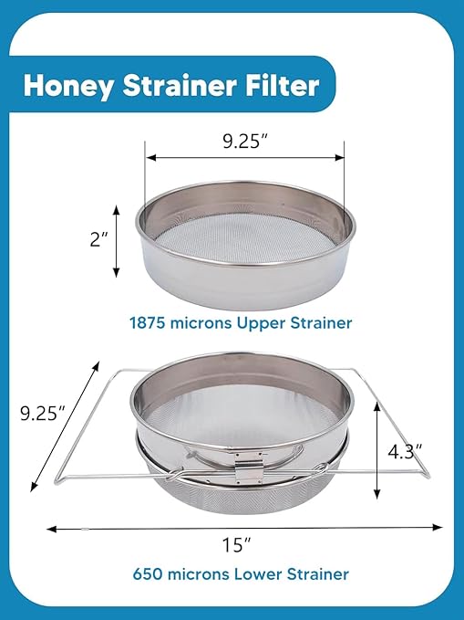 15PCS Honey Extractor Kit, 2 Pack 5 Gallon Honey Bucket with Gate, 58-90% Refractometer, Honey Strainer, Beekeeping Harvesting Equipment with Hive Tool, Frame Gripper, Uncapping Knife & Gloves