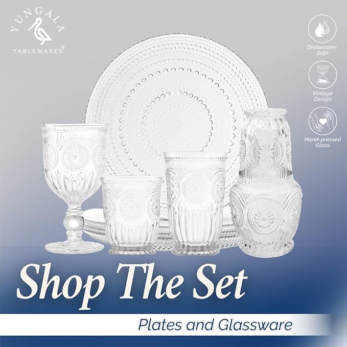 Vintage Wine Glasses,Set of 6 Glass Goblets for Water, Wine or Cocktails - Fancy Wine Glasses with a retro vibe. Sunflower Embossed Design on sturdy dishwasher-safe glasses.