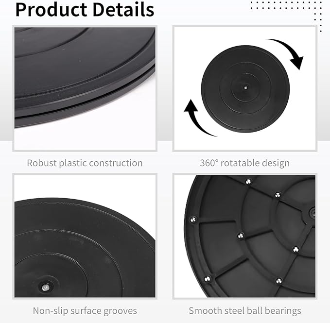 2 Pcs Lazy Susans, 16" Turntable Rotating Swivel Stands with Steel Ball Bearings, Heavy Duty Plastic Swivel Bases, Double-Sided Rotating Flat Stands for Arts, Monitor, Crafts, TV