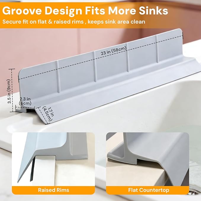 Kitchen Silicone Sink Splash Guard - 23 Inch Water Splash Guard with Non Slip Strong Suction, for Water Sink, Faucet, Keeping Countertop Dry, Neat, and Easy to Clean (Deep Gray)