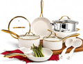 GOTHAM STEEL 15 Pc Ceramic Cookware Set Nonstick – Pots and Pans Set with Cooking Utensils & Steamer, Non Toxic PFOA/PFOS Free, Stay-Cool Handles, Oven & Dishwasher Safe, Cream White