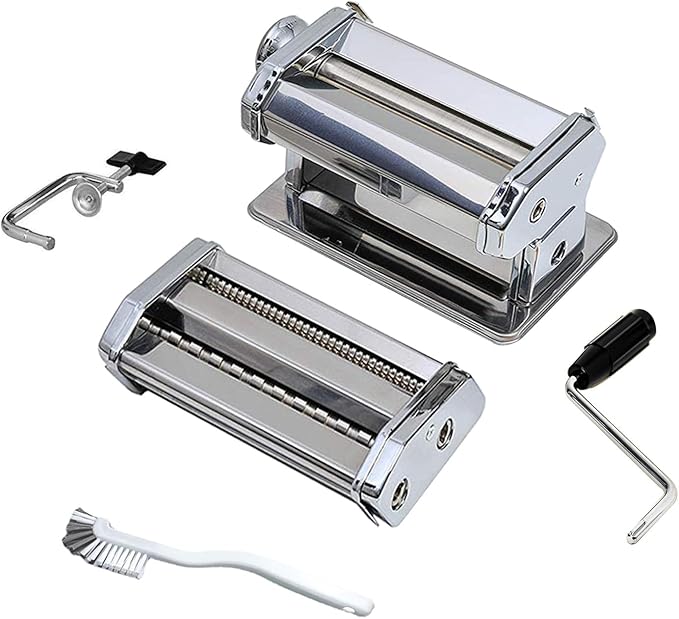 Pasta Maker Machine, Manual Pasta Makers 9 Adjustable Thickness Settings, Noodles Maker with Aluminum Alloy Rollers and Cutter for Spaghetti, Fettuccini, Lasagna, Dumpling Skins (with Brush)