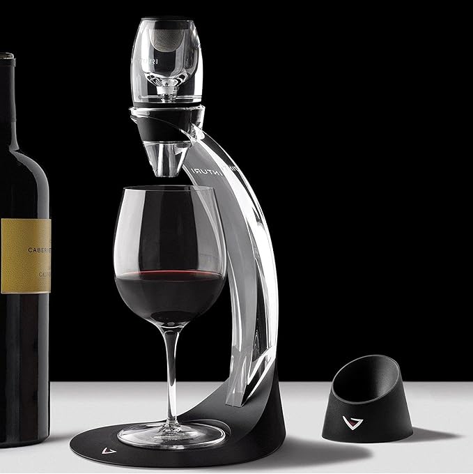 Vinturi Wine Aerator Deluxe Essential Red Wine Pourer and Decanter Tower Stand Set Easily and Conveniently Aerates Wine by the Bottle or Glass and Enhances Flavors with Smoother Finish, Black