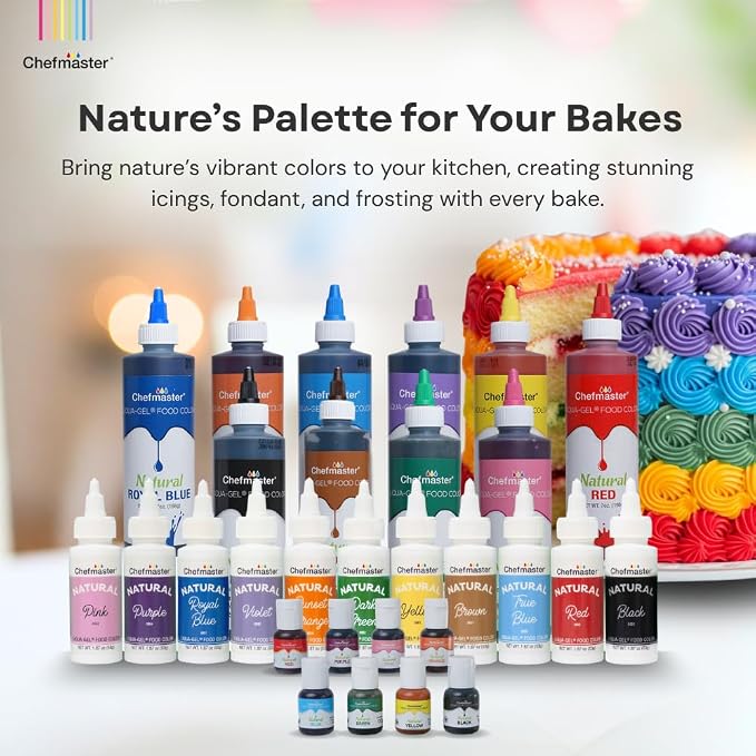 Chefmaster - Natural Liqua-Gel Food Coloring Kit - Natural Gel Food Coloring - 8 Count Pack - Plant-Based Ingredients, Naturally Vibrant Colors, Blends Easily - Made in the USA