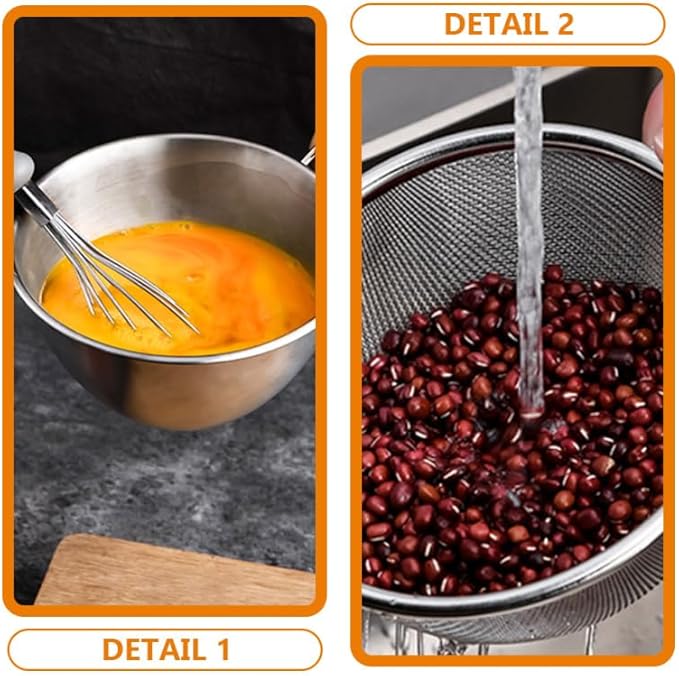 Zerodeko Stainless Steel Colander with Handle and Basin 4.60X2.48X2.20In Multipurpose Food Strainer for Washing Fruits Vegetables and Rice with Fast Drainage and Smooth Edges