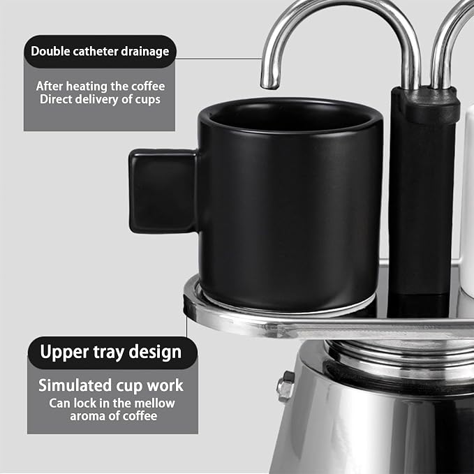 Stainless Steel Moka Pot, Moka Set includes Coffee Maker 2-Cup, 100ml Dual Pipe Stainless Steel Durable Food Grade Nonslip Thickened Strainer Widely Used Mocha Pot