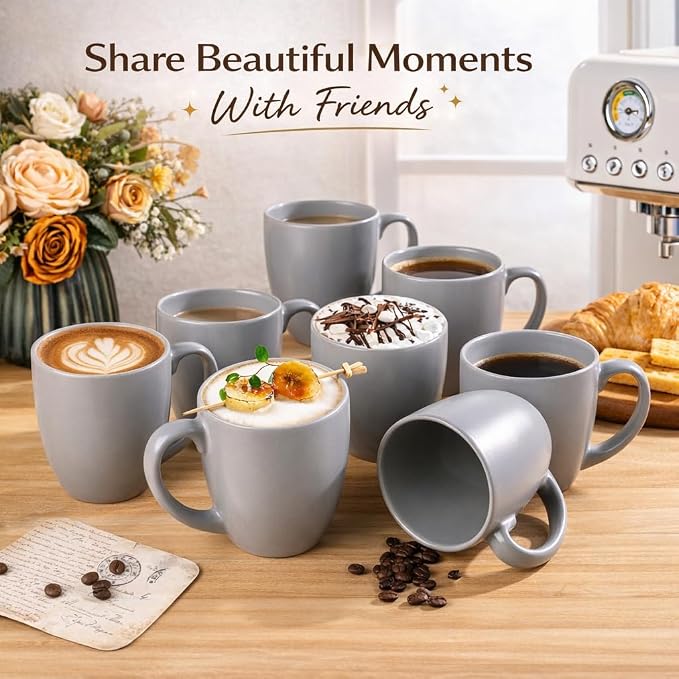 GBhome 16oz Coffee Mugs Set of 6, Large Ceramic Coffee Mugs for Man, Woman, Dad, Mom, Modern Coffee Mugs Set with handle for Tea/Latte/Cappuccino/Milk/Cocoa. Dishwasher&Microwave Safe,Matte Grey
