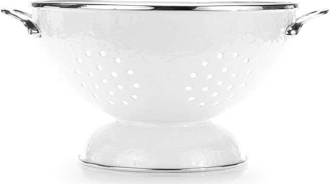 Golden Rabbit Enamelware Large Colander, 5 quart, Solid White Textured