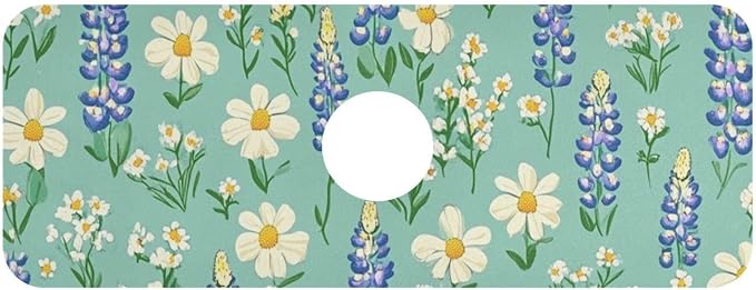 Kitchen Sink Splash Guard 1 PC 14.7 Inch Sink Faucet Mat Splash Guard for Bathroom Countertop Water Absorbent Foldable Cuttable Soft Washable Cute Green Bluebonnet and Daisies
