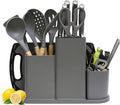 Kitchen Utensils and Knives Set, 20PCS Knife and Cooking Spoon Tools Set with Storage Holder, Sharp Stainless Steel Knife Sets with Bread, Chef Knife Cutting Board (Grey)