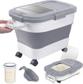 HOYTAMDA 20-30Lbs Rice Container,Collapsible Airtight Food Storage Containers with Wheels,Handle,Rice Storage Container with Small Bin and Scoop