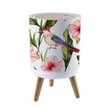 Trash Can with Lid Seamless floral summer pattern tropical palm leaves hummingbirds Press Top Round Small Garbage Bin with Wooden Legs Waste Basket for Kitchen Bedroom Nursery 7L/1.8 Gallon