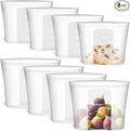 8-Pack Reusable Silicone Food Storage Bags, 100% Silicone Stand-Up Wide-Open Zip-Lock Reusable Storage Bags for Food, Freezer Microwave Oven Dishwasher Safe, Translucent, 4S 4XS