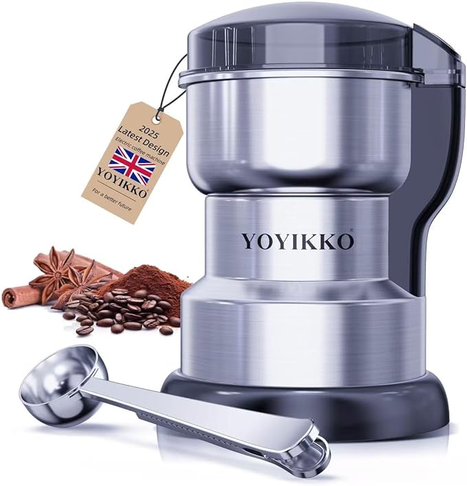 Electric Coffee Grinder 300W, Adjustable Grind, Espresso/Drip/Pour. Coffee Grinder for Coffee, Spices, and Other Foods (silvery-148)