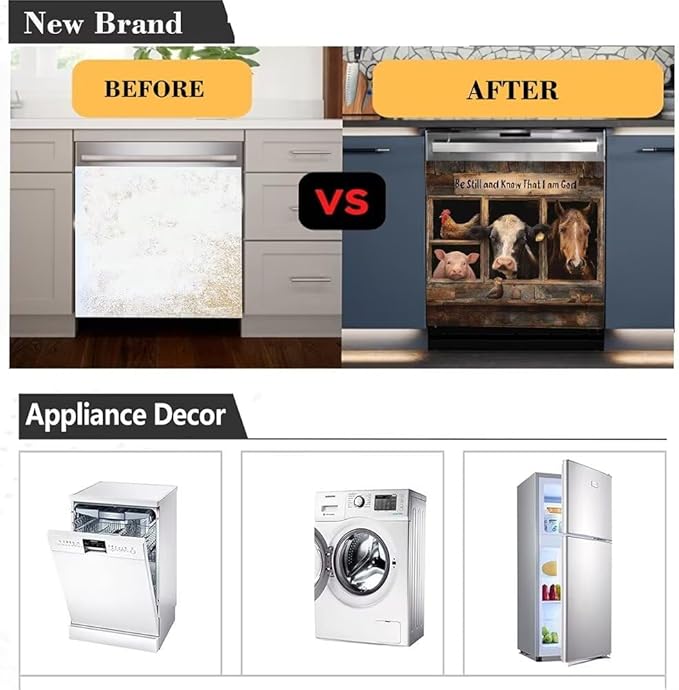 Rooster Dishwasher Magnet Cover,Dishwasher Refrigerator Decoration Pig Horse Magnetic Panel Decal,Cow Washing Machine Cover Magnet, Farmhouse Kitchen Appliance Magnet Door Sticker,23"x17"