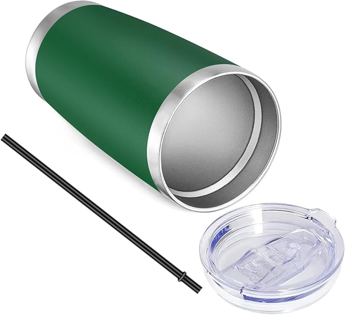 VEGOND 20oz Tumbler with Lid and Straw Stainless Steel Tumbler Cup Vacuum Insulated Double Wall Travel Coffee Mug Powder Coated Coffee Cup, Dark Green, 1 Pack