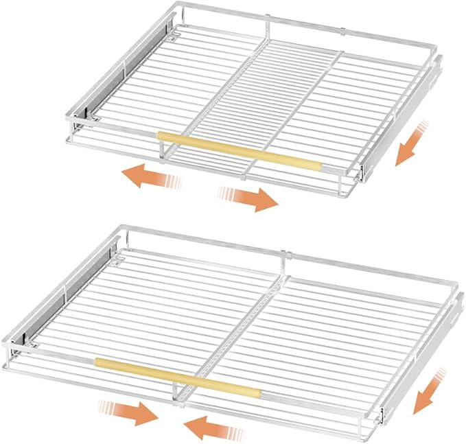 SANNO Pull Out Cabinet Organizer,Slide Out Cabinet Drawer, Bottom-Mounted Cabinet Under Sink Shelf, Expandable Slide Out Shelves for Kitchen Pantry Closet(2pack)